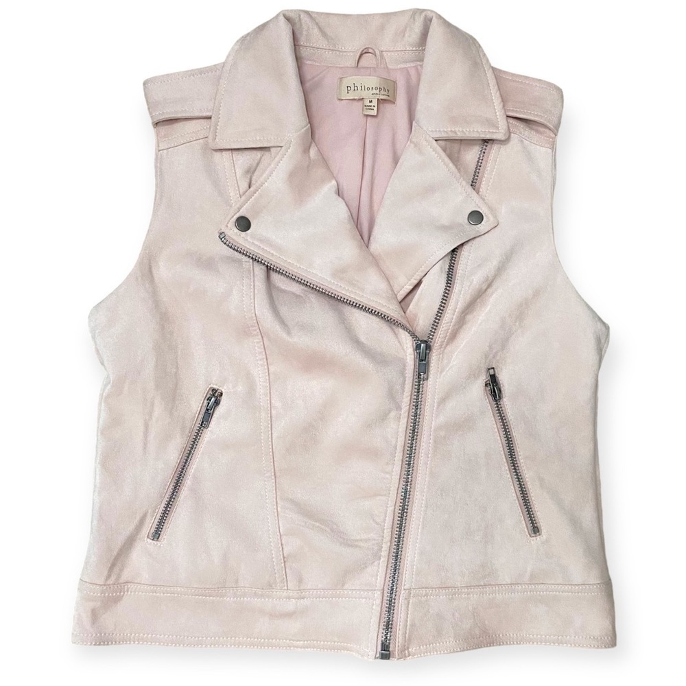 Philosophy Pink Faux Suede Moto Vest - Medium
